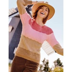 Talbots Multicolor Colorblock Cable Knit Crew Neck Long Sleeve Sweater M